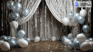 White Drapes and Shimmery Streamers Zoom Background