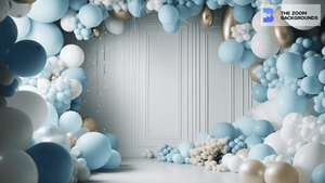 Soft Blue and White Balloons Zoom Background