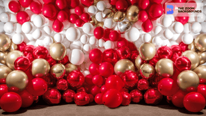 Red and White Wall Balloons Zoom Background