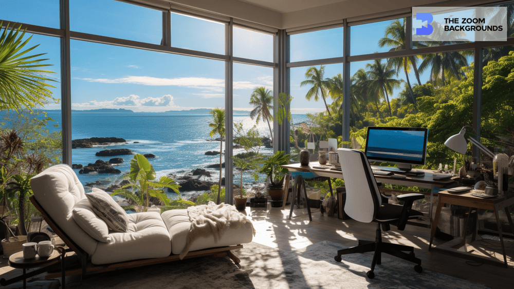 Elegant Beachside Condo Home Office Zoom Background