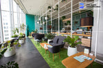 modern coworking space with outside view zoom background