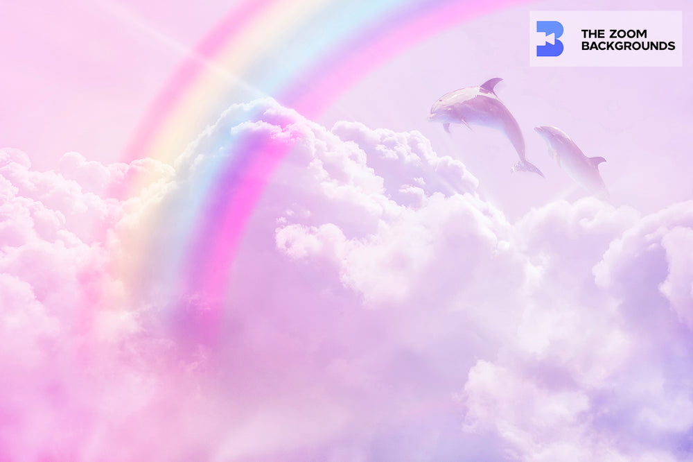 rainbow fantasy cloud with sunny beams zoom background