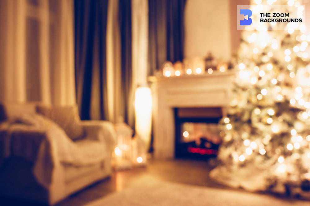 beautiful holidaydecorated room with fireplace and christmas tree zoo zoom background