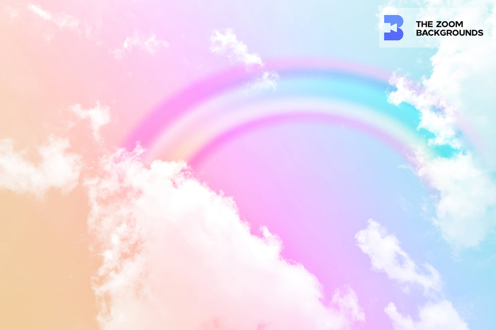 fantasy rainbow in clouds on pastel backdrop party zoom background