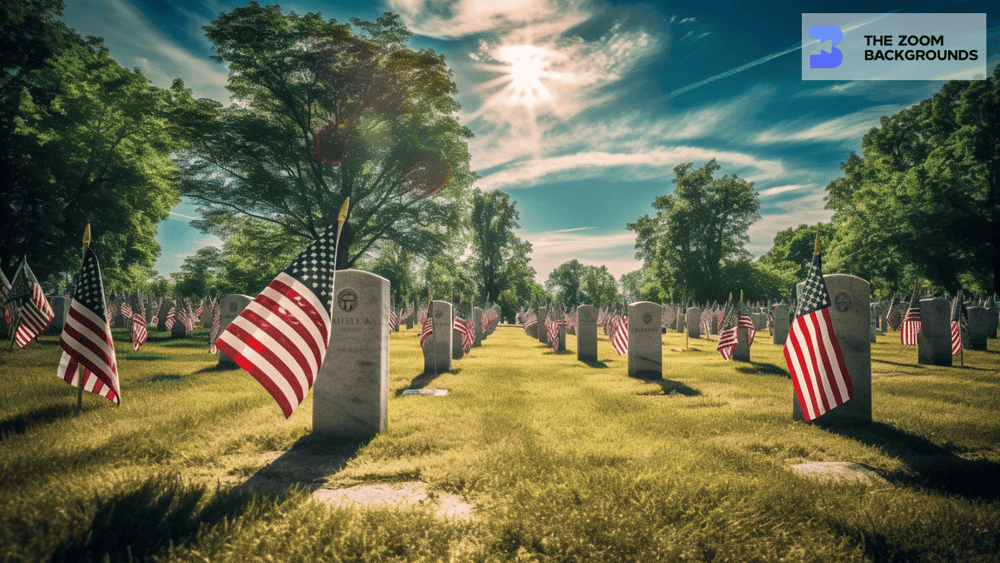 Military Cemetery with American Flags Zoom Background