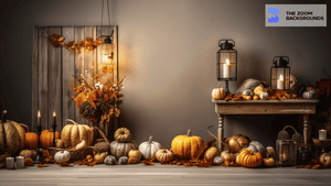 Pumpkins and Wood Panel Zoom Background