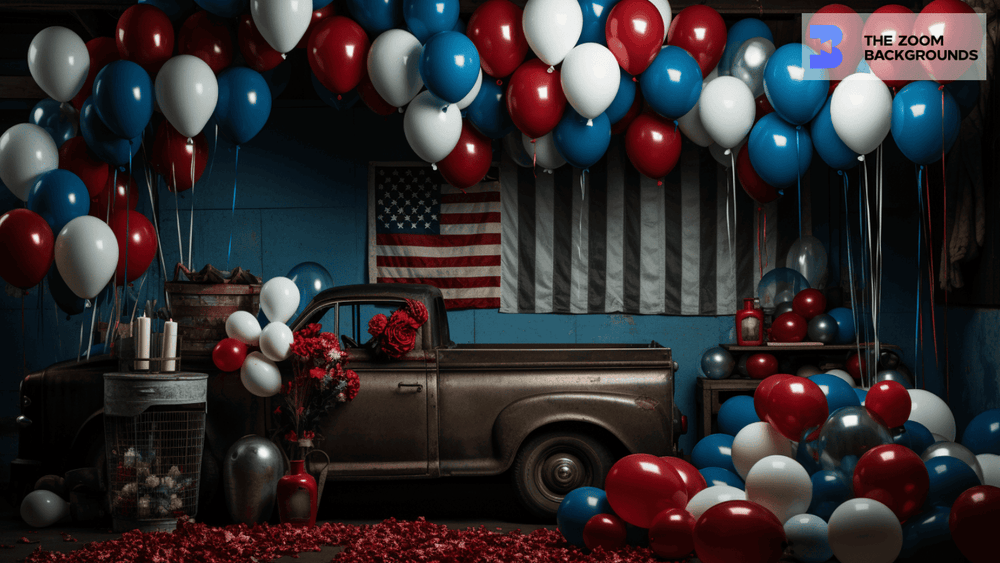 Vintage Car and Balloons Zoom Background
