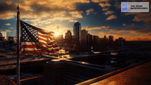 USA Flagpole Sunset Zoom Background