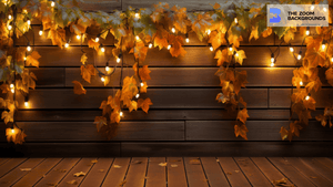 Fall Garland and String Lights Zoom Background