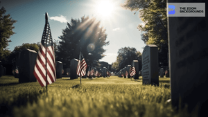 Military Gravestones with American Flags Zoom Background