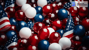 Red and Blue Balloons with USA Flags Zoom Background