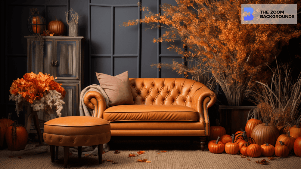 Elegant Orange Sofa Zoom Background