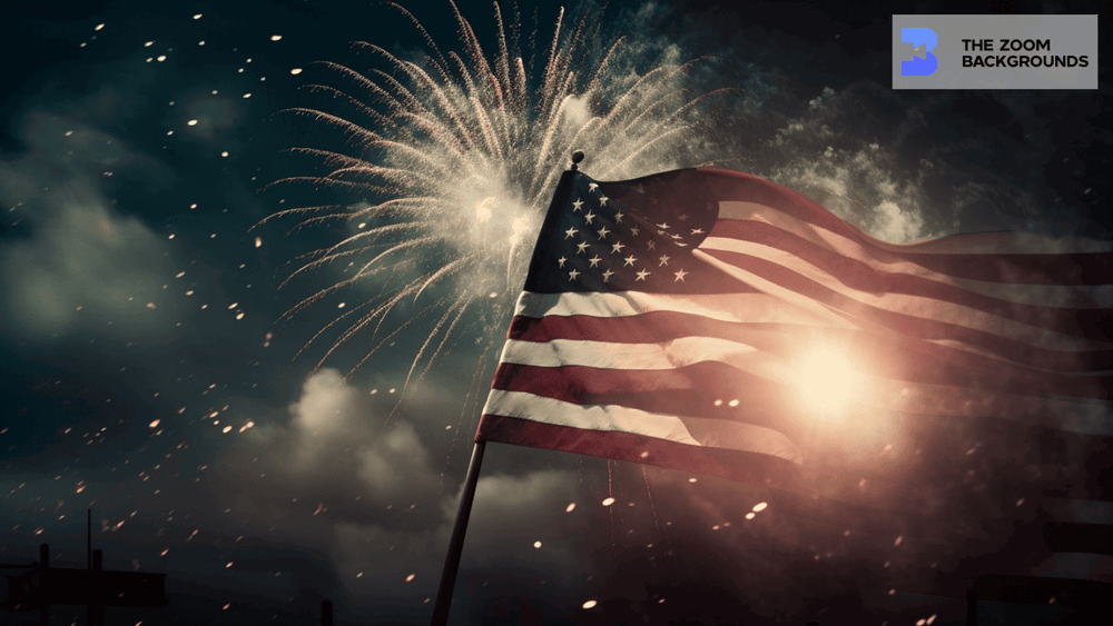 USA Flag and Fireworks Zoom Background