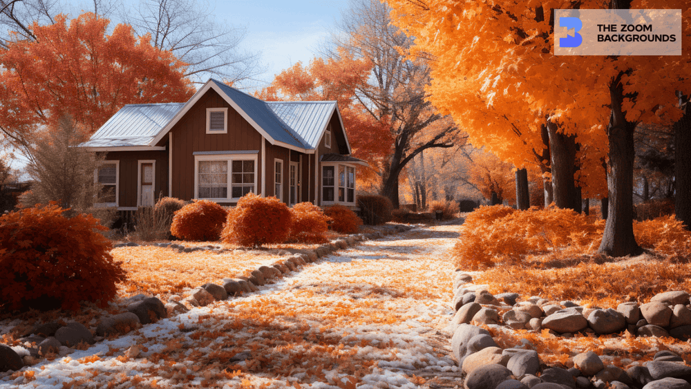 Fall Trees and Leaves with Cozy Home Zoom Background