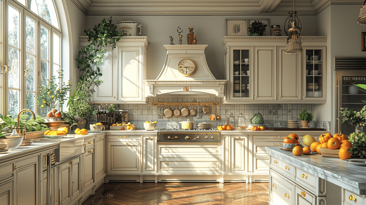 Bright Traditional Style Kitchen Zoom Background – thezoombackgrounds.com