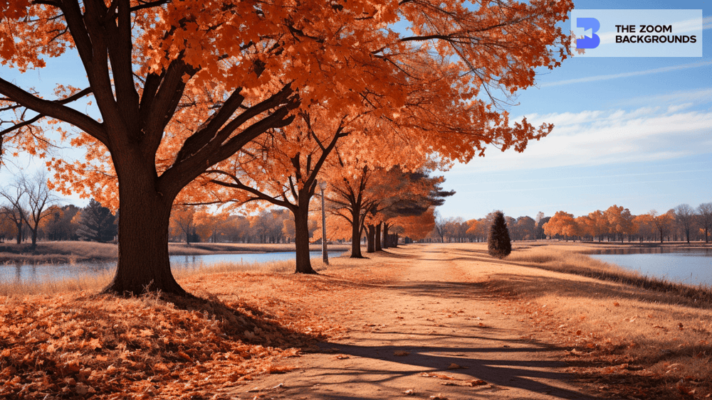 Fall Trees by Lake Zoom Background