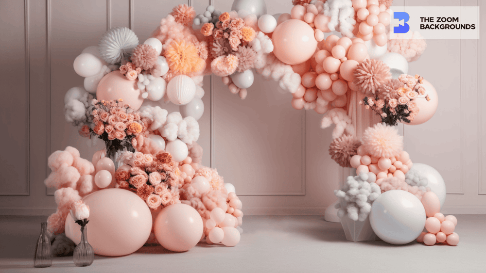 Dreamy Floral Pastel Balloon Arch Zoom Background