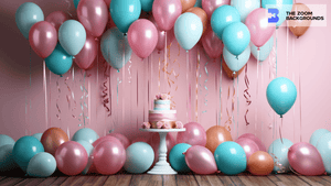 Bubblegum Pink and Blue Balloons Zoom Background