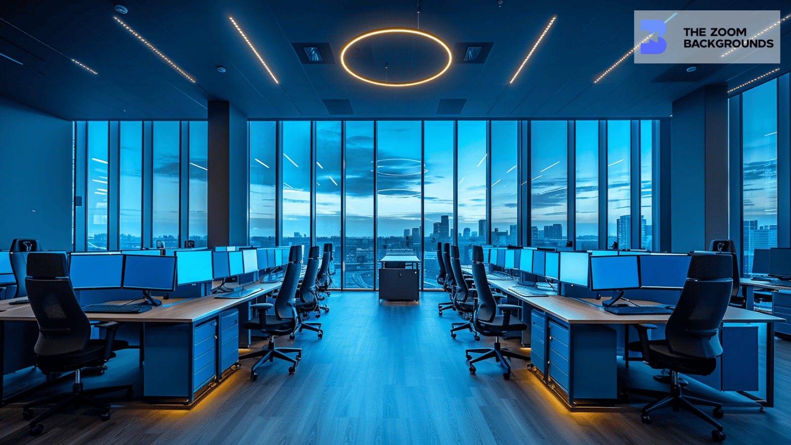 Call Center Backround Call Center Office with Blue Computer Screens Zoom Background ...