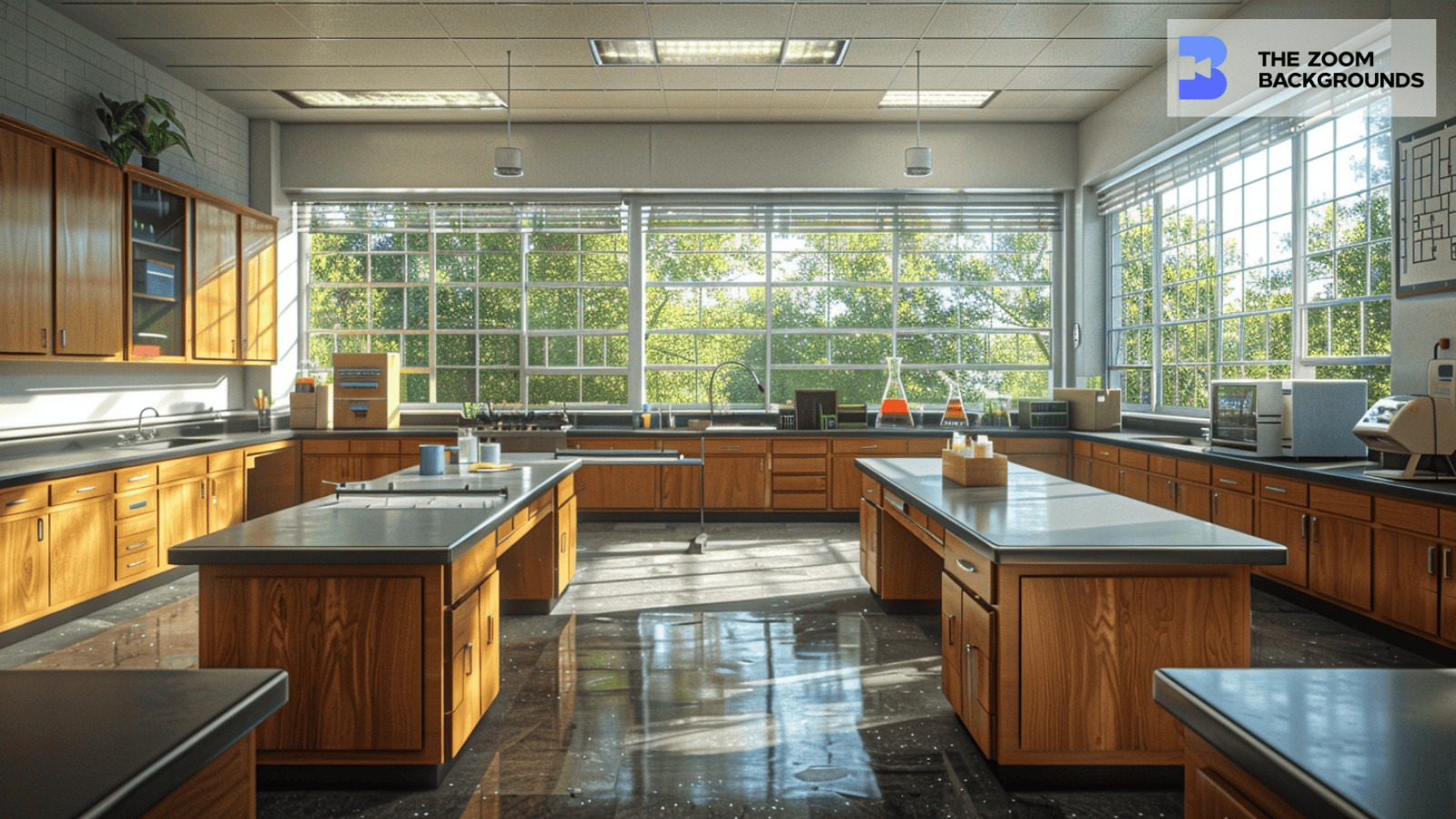 Science Laboratory with Glass Window Zoom Background ...