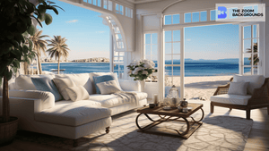 White Luxury Ocean Villa Zoom Background