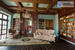 luxurious library interior zoom background