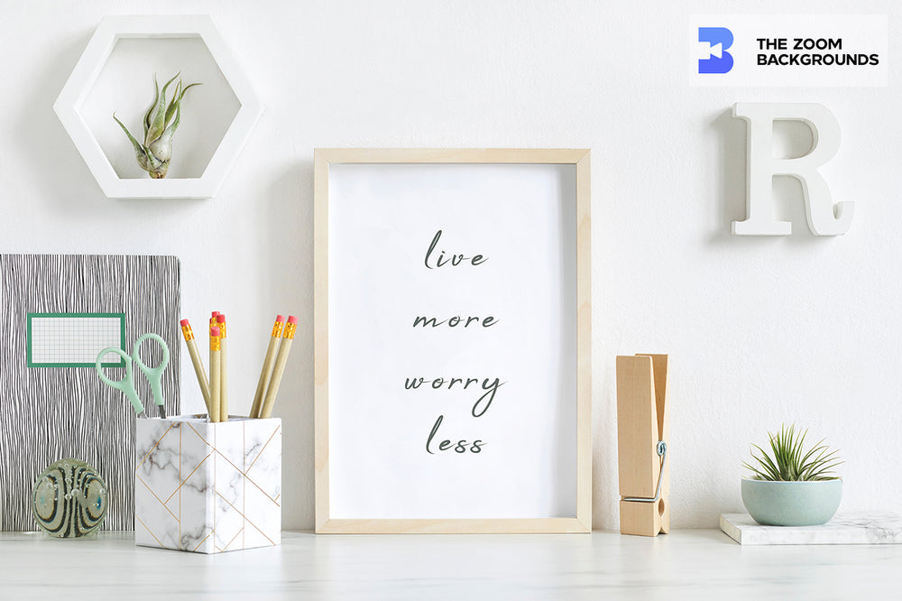 scandinavian house decor with white mockup poster frame zoom background