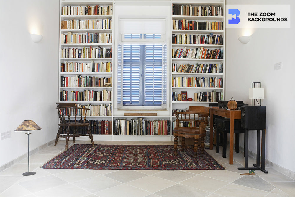 interior of library with arranged books zoom background