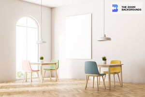 
            
                Load image into Gallery viewer, minimalistic loft vibe with white walls wooden floor  arched windows zoom background
            
        