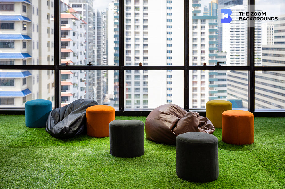 modern office with creative coworking space on artificial grass zoom b