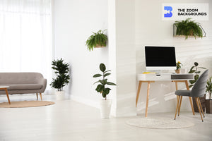 modern loft workplace with plants zoom background