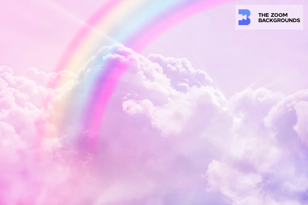 
            
                Load image into Gallery viewer, rainbow pastel cloud with sun beams party zoom background
            
        