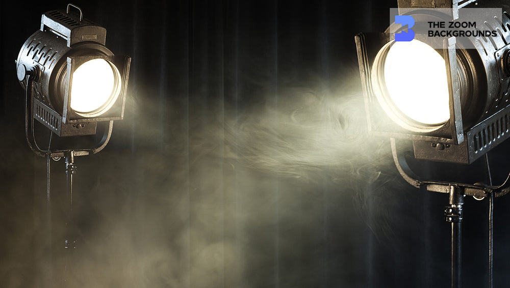spotlights on curtain with smoke zoom background