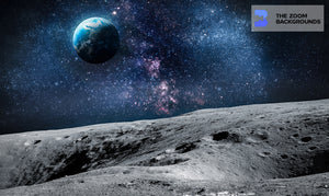 moon surface and earth on zoom background