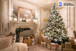 luxury apartment with christmas trees and gifts zoom background