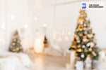 blurred beautifully decorated christmas room with brilliant lights zoo zoom background
