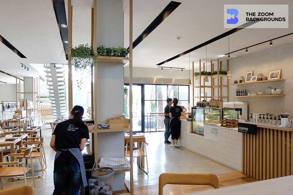 restaurant and coffee shop interior zoom background