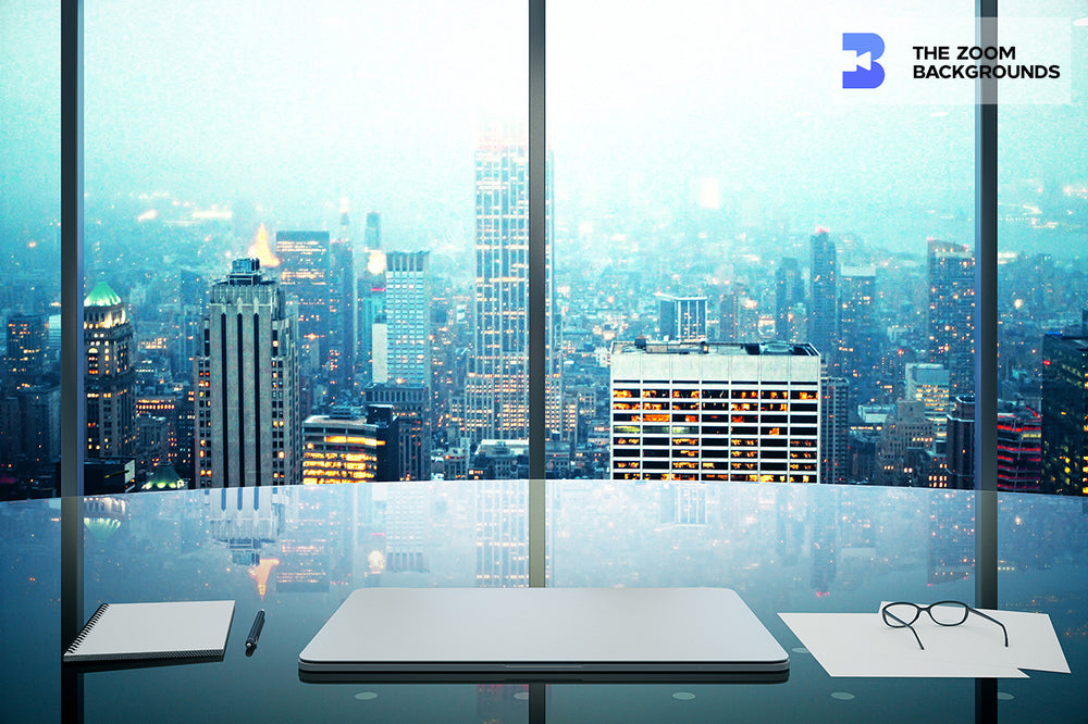 modern office with megapolis city night view zoom background