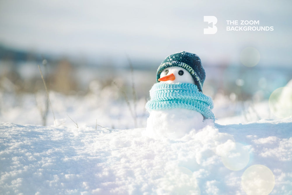 cute baby winter snowman in scarf  hat zoom background