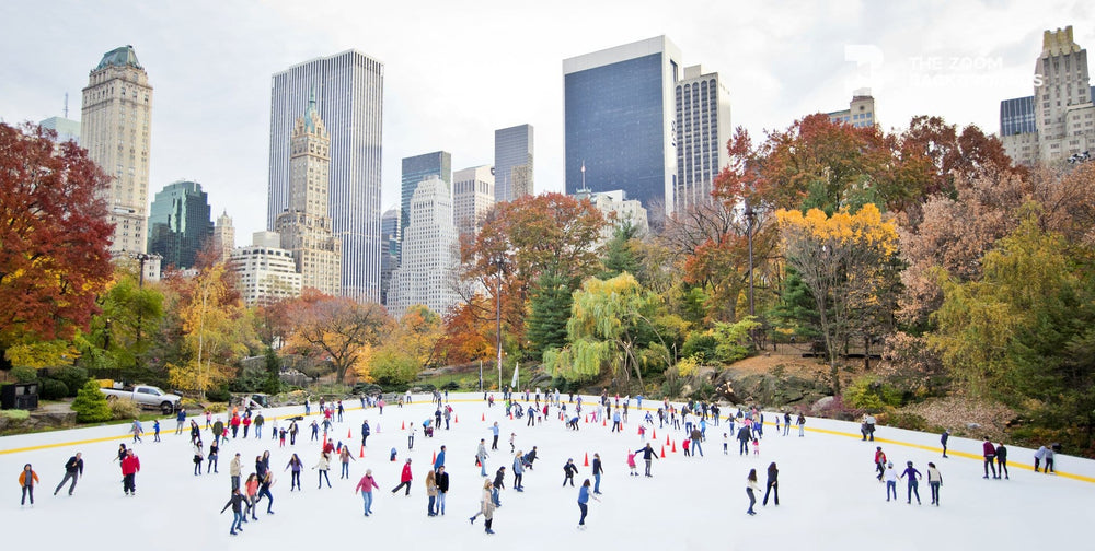 central park ice skating in winter zoom background