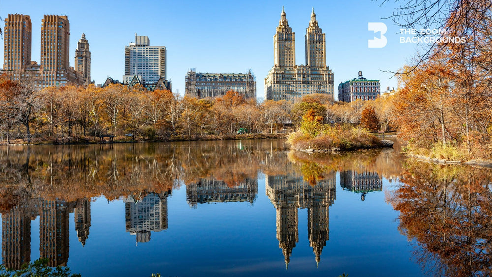 view of central park lake in autumn zoom backgrounds