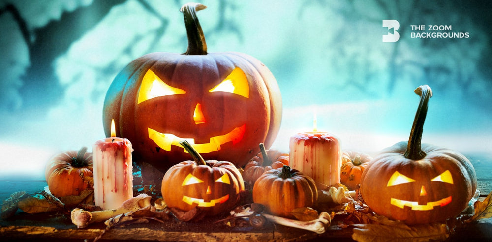 
            
                Load image into Gallery viewer, scary halloween pumpkins zoom background
            
        